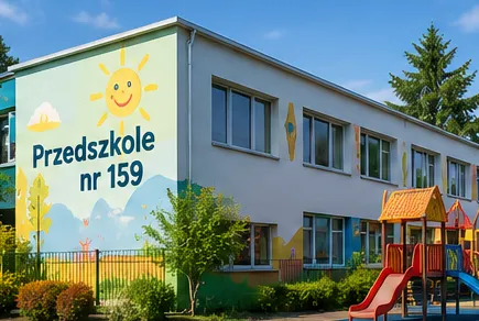 Budynek Przedszkola nr 159 z placem zabaw
